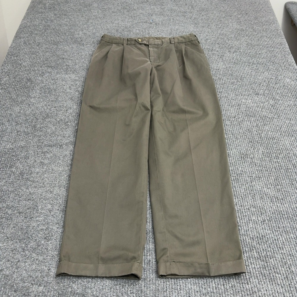 Jos A Bank Pants Mens 34 Brown Cotton Pleated Cuffed Traveler Chino Classic